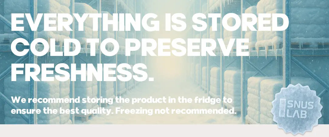 Snus storage with text about preserving freshness and product recommendation.